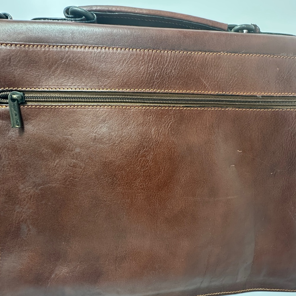 Vintage Old Angler Firenze Italian Leather Briefcase Messenger Bag Brown Laptop - Picture 8 of 13